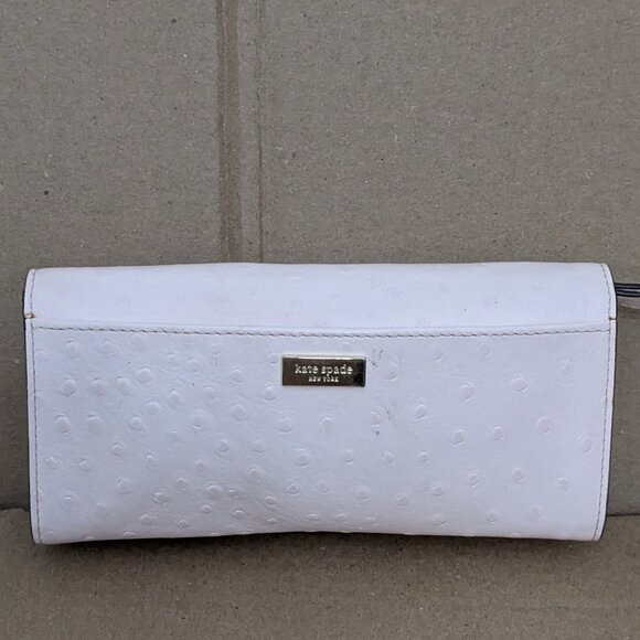 Kate Spade New York Leather Bow Wallet Wristlet Clutch Cream Retractable Strap - Picture 2 of 11
